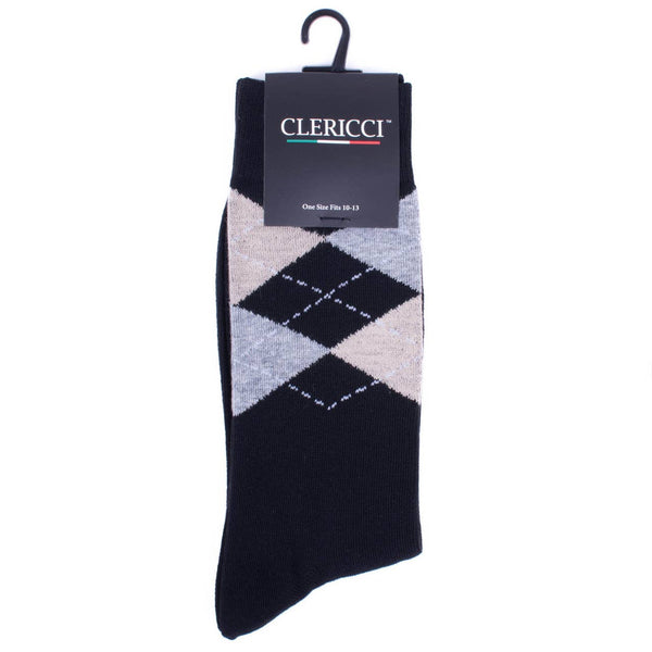 Men 12 Pk Assorted Black Fancy Pattern Poly Socks-DSP12C-BK