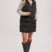 BLUIVY HOODED ZIPPER DOWN LONGLINE PUFFER VEST
