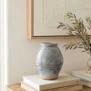 Ceramic Vase, Vintage Style, Smoky Blue Crackle - Ardea