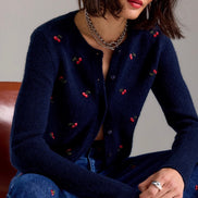 DAZE MUSE EMBROIDERED FITTED CARDI-CHERRY
