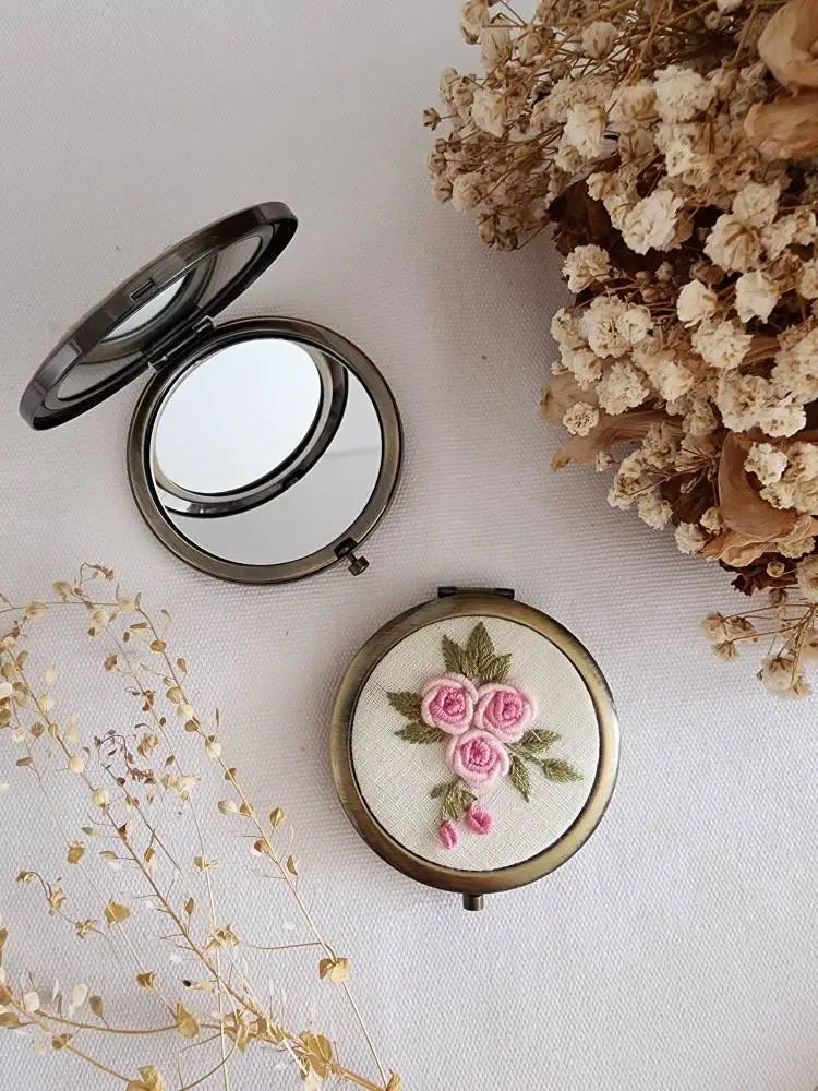 Quince fables Floral Embroidered Compact Mirror, Collection Sophia