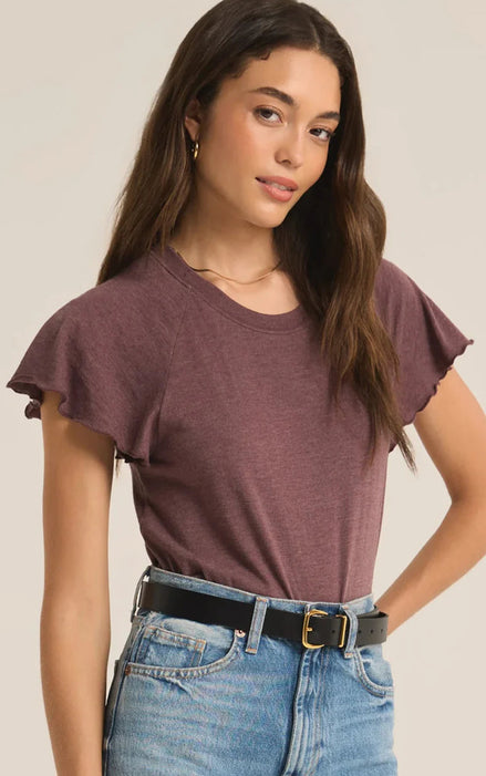 ZSUPPLY ABBY FLUTTER TEE-COCOA BERRY