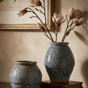 Ceramic Vase, Vintage Style, Smoky Blue Crackle - Ardea