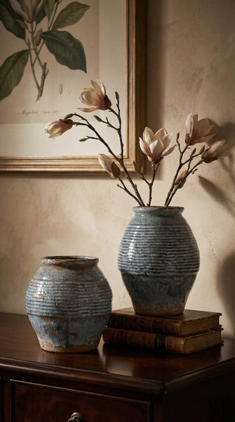 Ceramic Vase, Vintage Style, Smoky Blue Crackle - Ardea