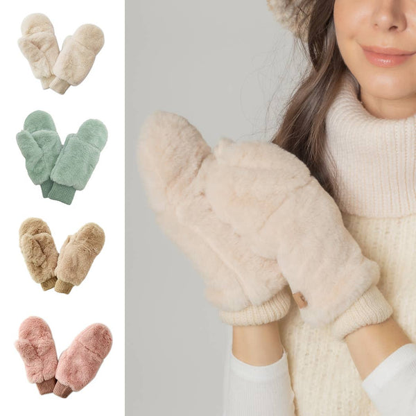 FASHION CITY Solid Faux Fur Mittens