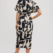 BLUIVY ABSTRACT PRINTED MIDI SHIRT DRESS