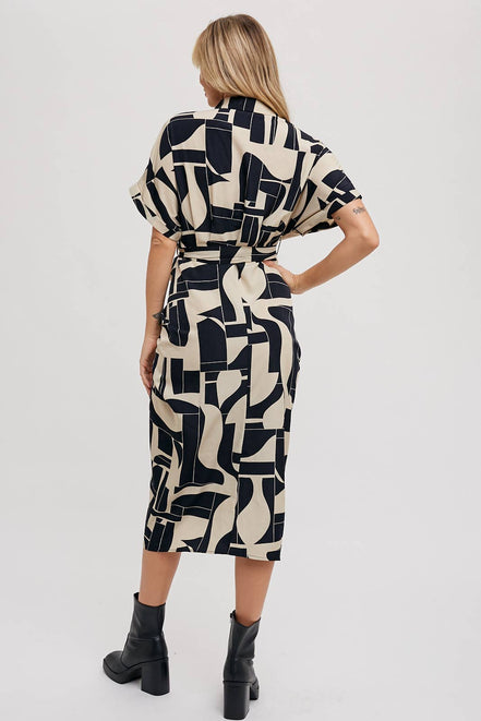 BLUIVY ABSTRACT PRINTED MIDI SHIRT DRESS