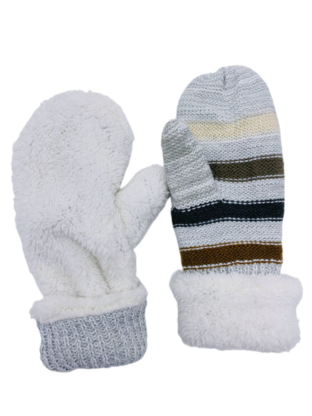 JC SUNNY Reversible Color Stripes & Sherpa Fleece Mittens