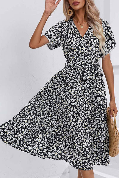 Wrap V Neck Tulip Sleeves Maxi Floral Dress ZZKF1015