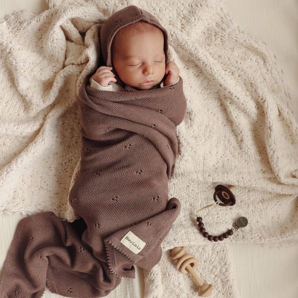 Bleu La La 100% Organic Cotton Pointelle Swaddle Receiving Baby Blanket