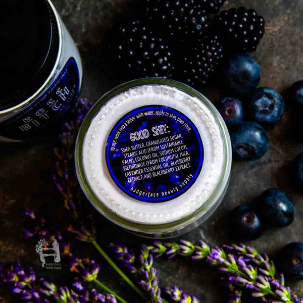 Badgerface Blackberry Lavender Foaming Sugar Scrub. Natural Body Scrub.