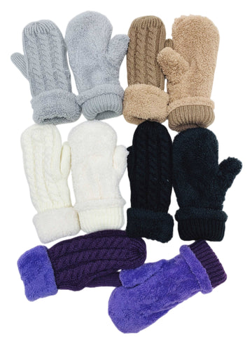 JC SUNNY Reversible Twisted & Sherpa Fleece Mittens