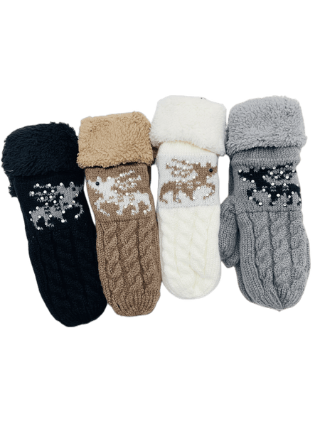 Reversible Reindeer & Sherpa Fleece Mittens