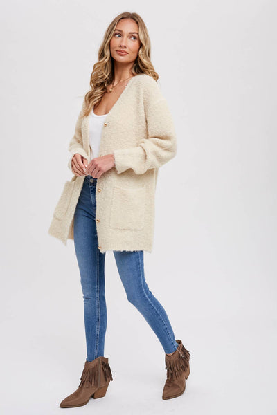 BLUIVY BUTTONED BOUCLE CARDIGAN