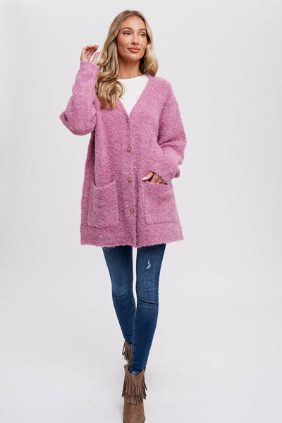 BLUIVY BUTTONED BOUCLE CARDIGAN