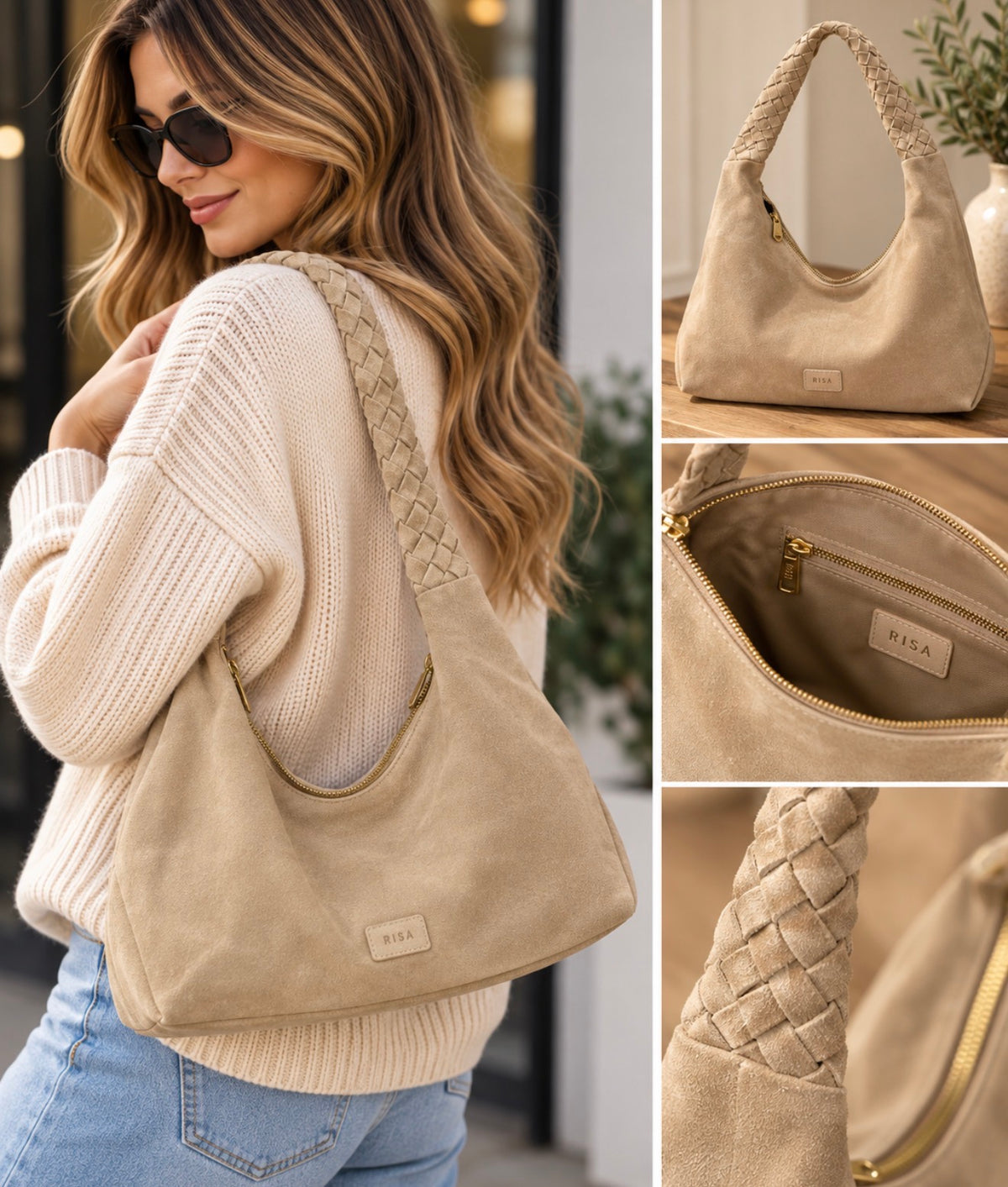 RISA KATE WEAVE SUEDE SHOULDER BAG