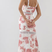LEZ A LEZ PALM TREE LONG DRESS WITH LACE INSERT