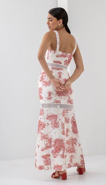 LEZ A LEZ PALM TREE LONG DRESS WITH LACE INSERT