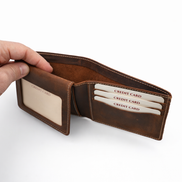 Men’s Full-Grain Crazy Leather Bifold Wallet with ID Window