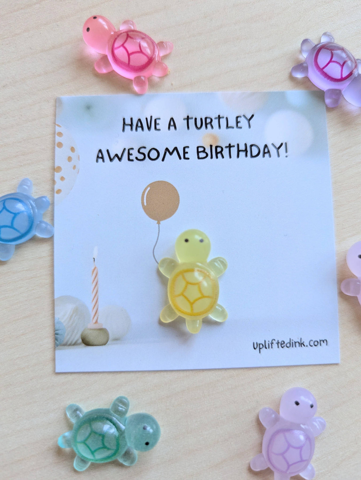 UNLIFTED INK Mini Birthday Card with Glow-in-the-Dark Turtle Cute balloon
