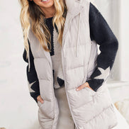 BLUIVY HOODED ZIPPER DOWN LONGLINE PUFFER VEST