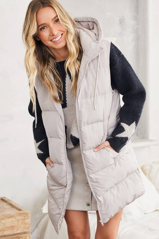 BLUIVY HOODED ZIPPER DOWN LONGLINE PUFFER VEST