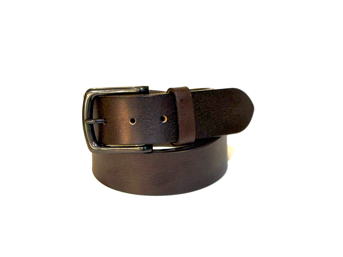 GREENWOOD LEATHER Leather Brown Belt with Black Buckle Jeans