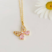 OH SO LOVELY Pink Butterfly Crystal Necklace