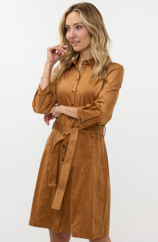 ESQUALO Faux Suede Dress in Camel