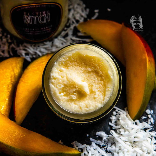 Badgerface Coconut Mango Face Scrub. Natural Face Care Products.