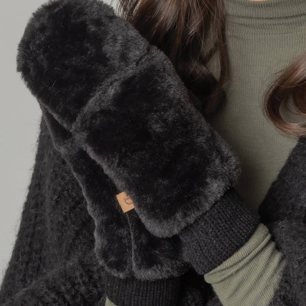 FASHION CITY Solid Faux Fur Mittens