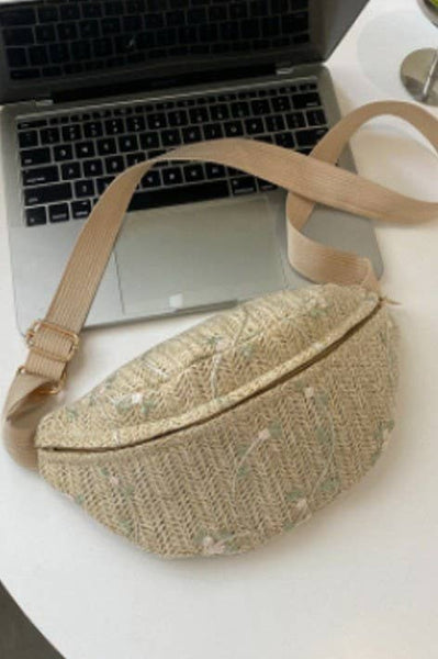 JOSSLYN RAFFIA STRAW WAIST FANNY PACK CROSSBODY BELT BAG