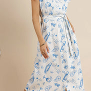 SAGE THE LABEL CITRUS SPLASH SURPLICE BELTED
MIDI DRESS