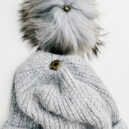 Sequin Knit Beanie with Detachable Faux Fur Pom-Pom