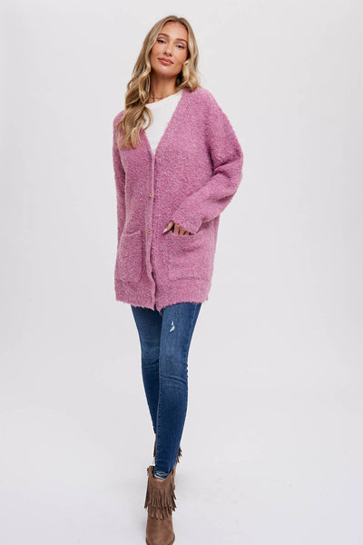 BLUIVY BUTTONED BOUCLE CARDIGAN