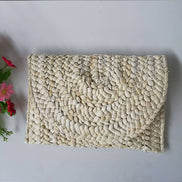 Simple Straw Clutch Plain Small Clip Women's Purse