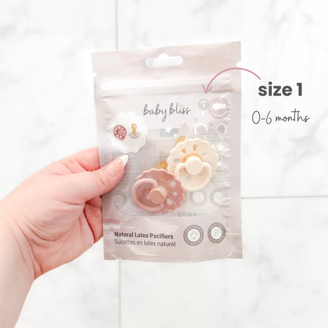 Baby bliss Natural Latex Pacifiers - Size 1 (0-6M) Blush & Cream