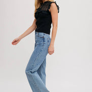 CONTRAST CROCHET KNIT TOP
