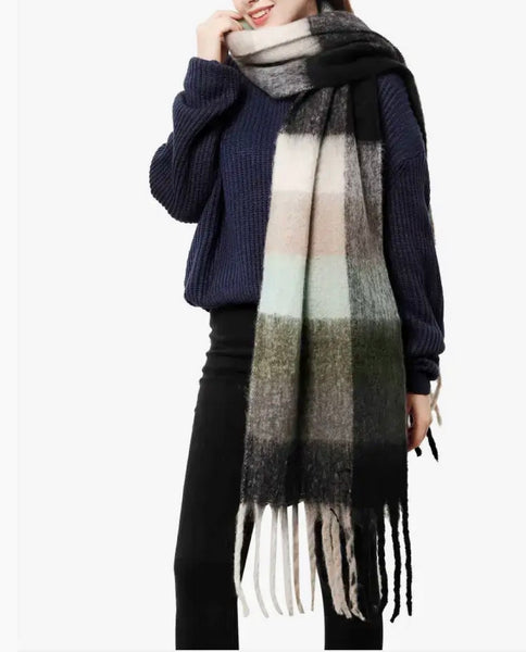 JC SUNNY FASHION Oversized Colorful Cozy Long Fringe Fuzzy Scarf