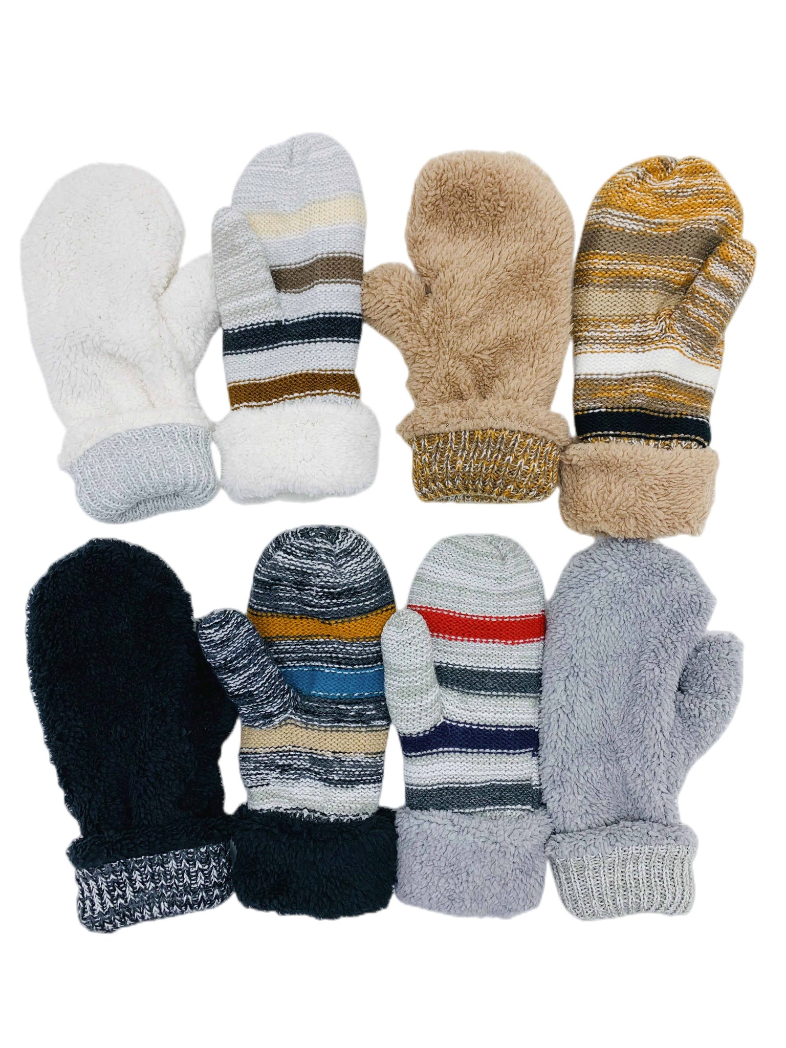 JC SUNNY Reversible Color Stripes & Sherpa Fleece Mittens