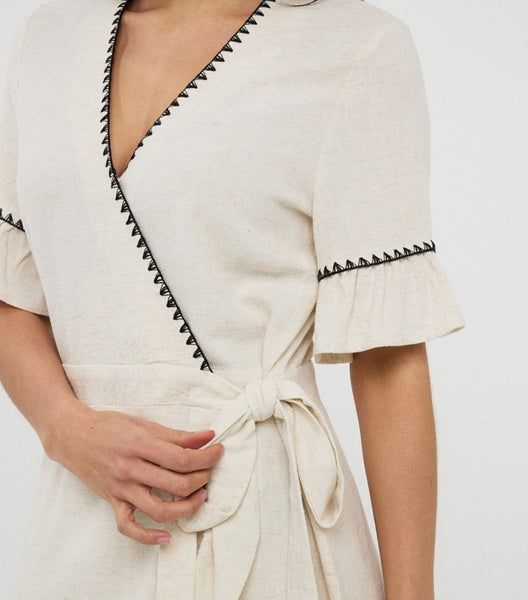 ESQUALO Dress linen fancy contrast stitch