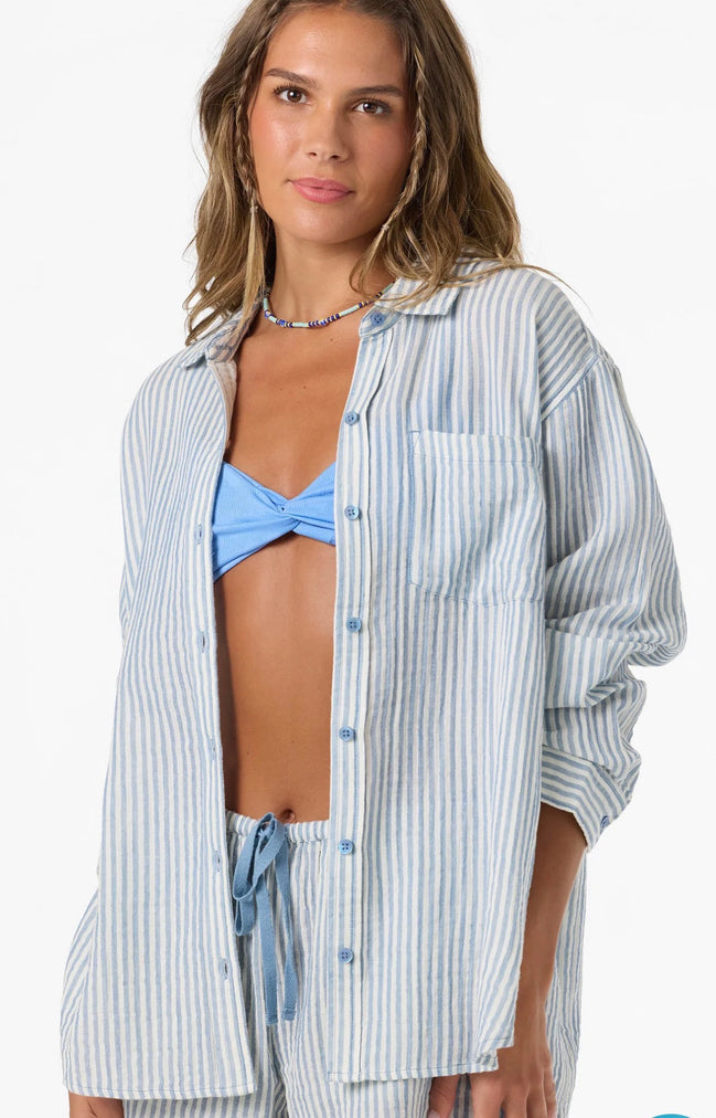 ONEILL LENI STRIPE RELAXED LONG SLEEVE SHIRT