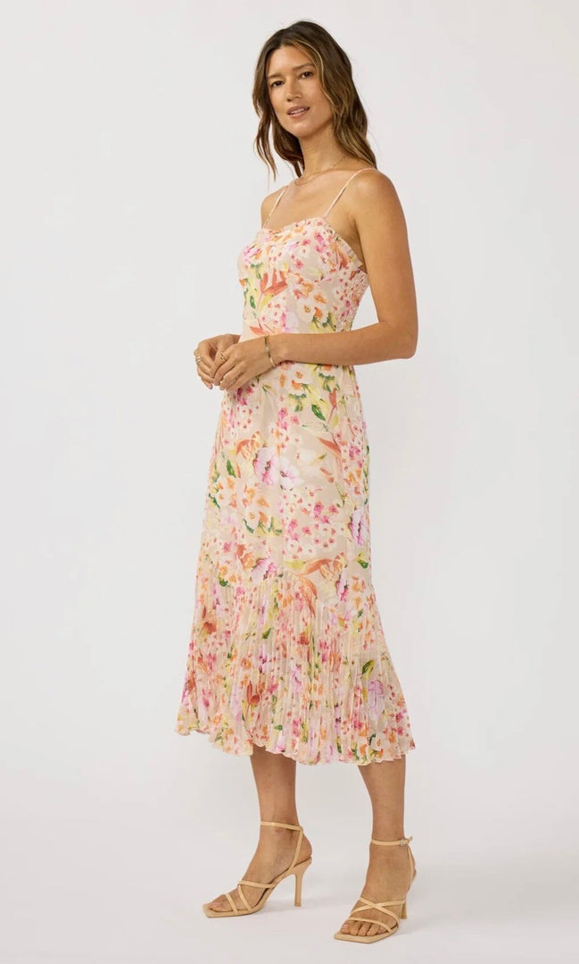 LOVESTITCH Songbird Pleated Midi Dress