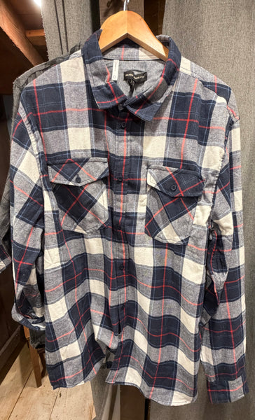 SILVER PLAID BUTTON DOWN SHIRT