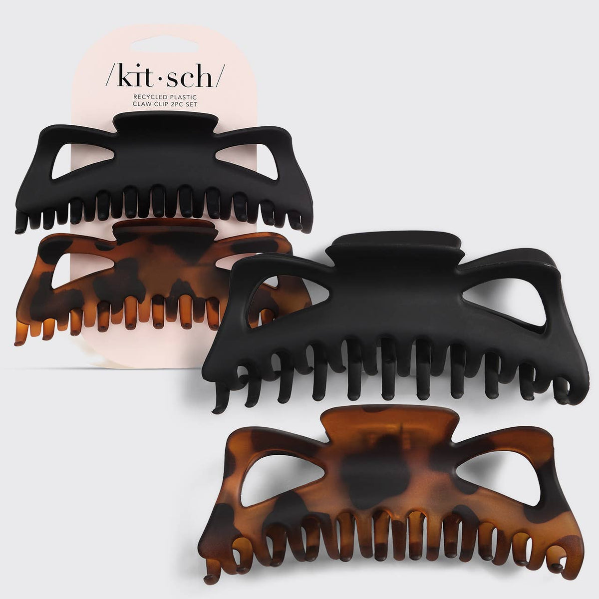KITSCH Recycled Plastic Jumbo Classic Claw Clips 2pc - Black & Tort
