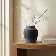 Terracotta Vase, Tall Rounded Charcoal Form - Anera