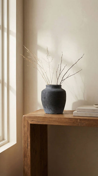Terracotta Vase, Tall Rounded Charcoal Form - Anera