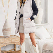 BLUIVY HOODED ZIPPER DOWN LONGLINE PUFFER VEST