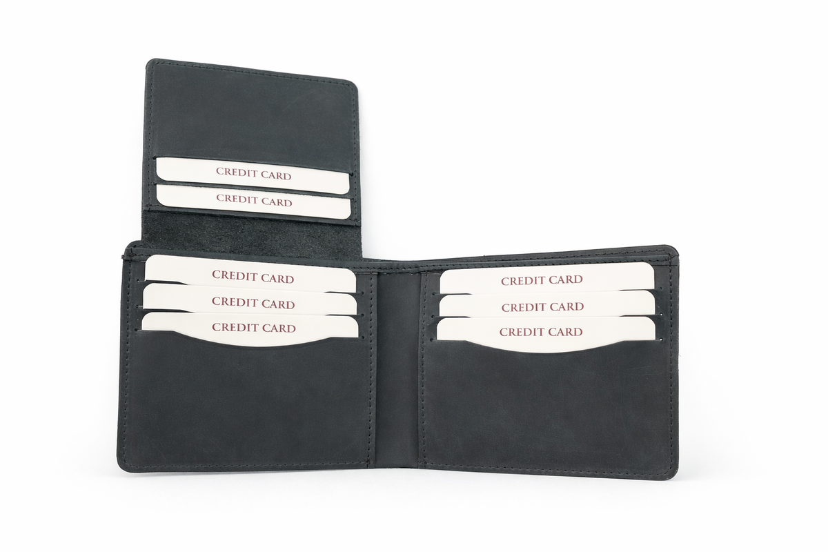 Men’s Full-Grain Crazy Leather Bifold Wallet with ID Window