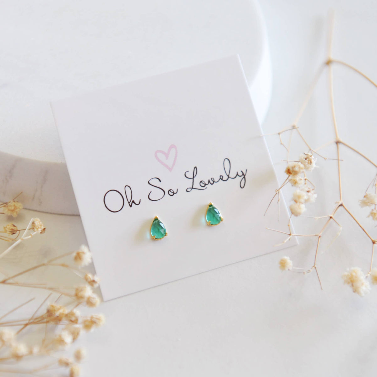Oh So Lovely Emerald Tear Drop Stud Earrings